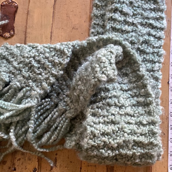 BOHO CHUNKY KNIT LONG WOVEN SCARF TASSELS SAGE MINT GREEN COZY WARM OS - Picture 12 of 14